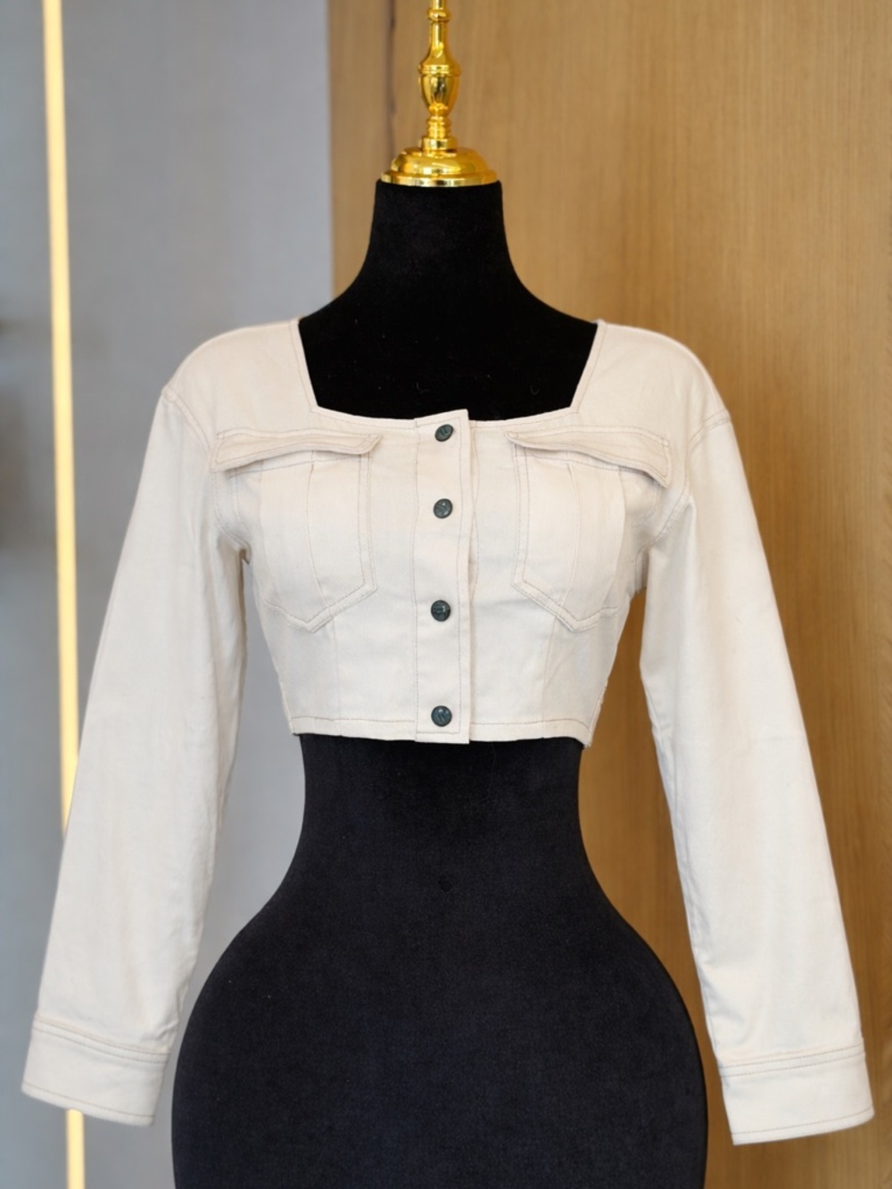 Cult Gaia Cream Minimalist Cropped Button Front Jacket | Structured Muse